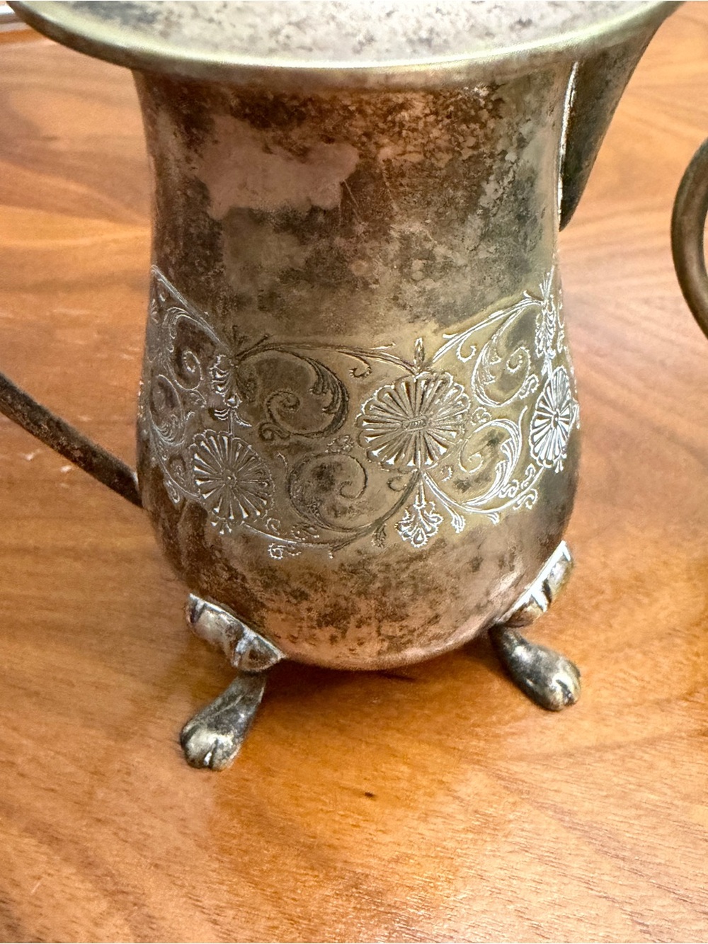 Engraved Silver plated Vintage cream pitcher and sugar dish